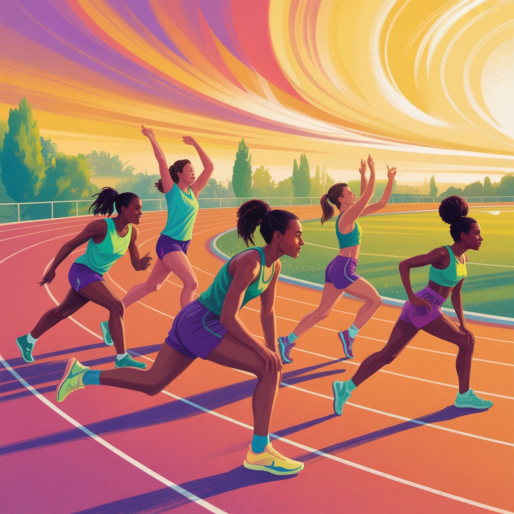 Female athlete training with team