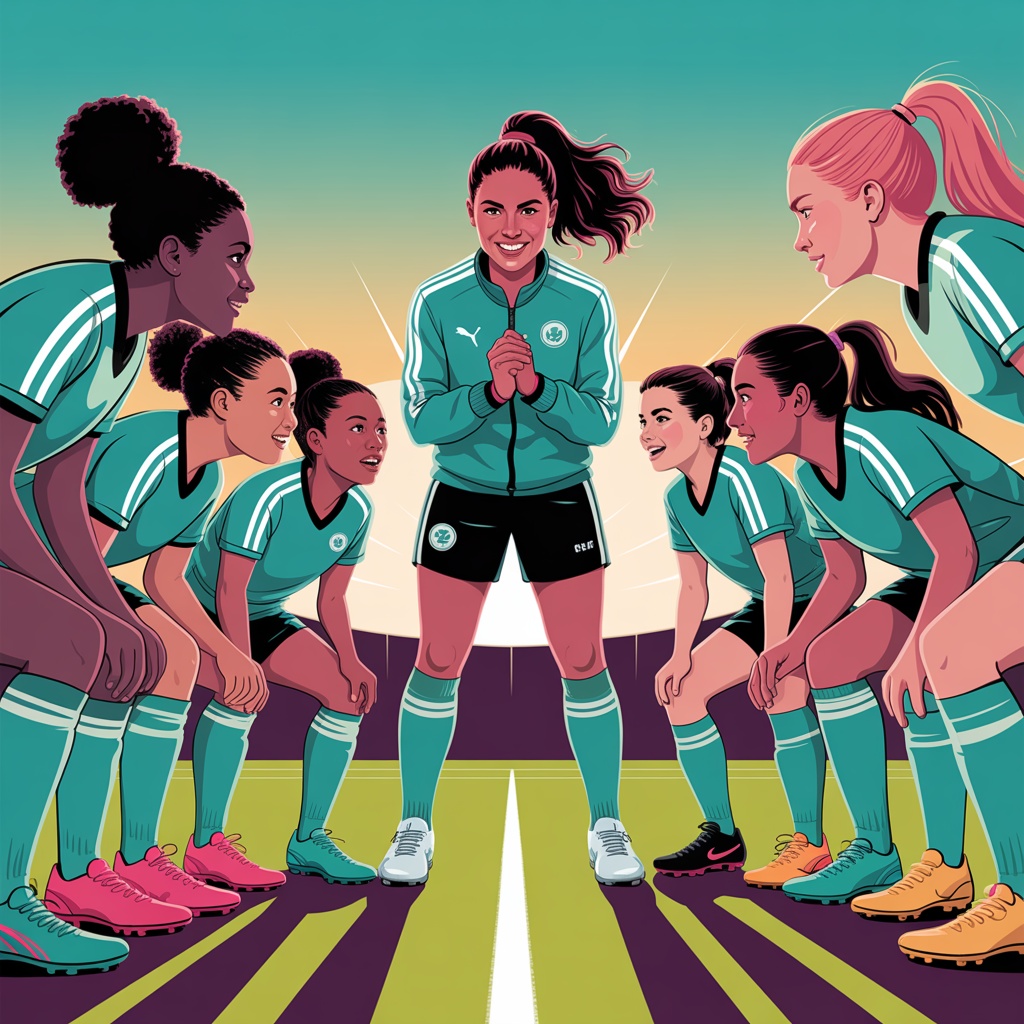 Coach working with a young female athlete team